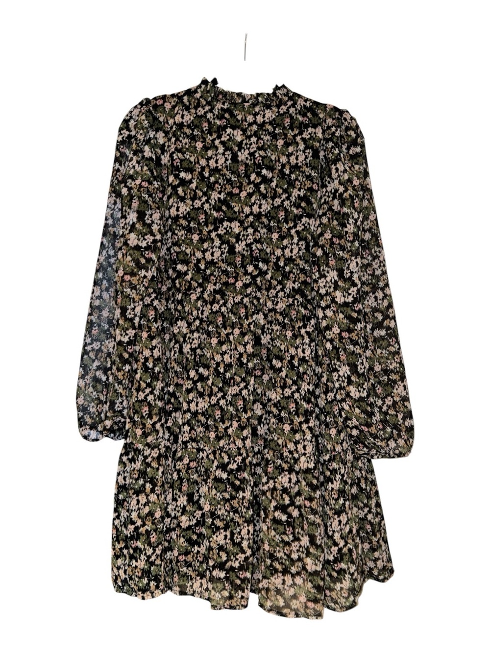Time and Tru Black Floral Long-Sleeve Mini Dress - Picture 3 of 6